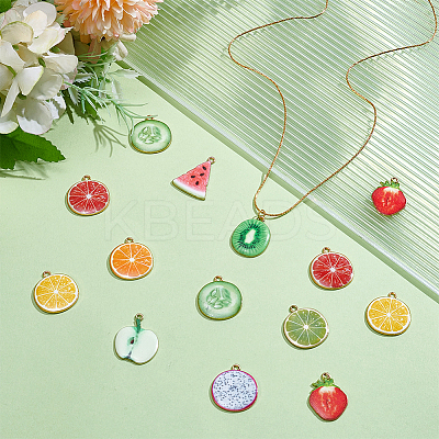 40Pcs 10 Styles Light Gold Alloy Enamel Pendants ENAM-ME0001-34-1