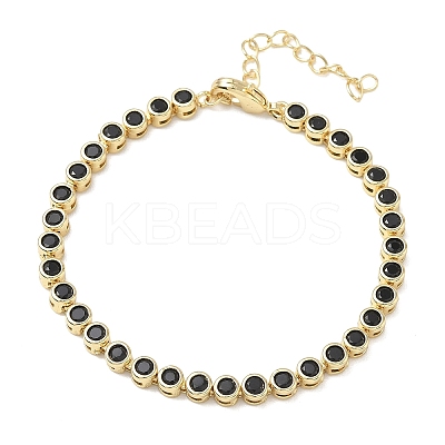 Brass Pave Cubic Zirconia Flat Round Link Chain Bracelets KK-CBA6980-17G-A-1