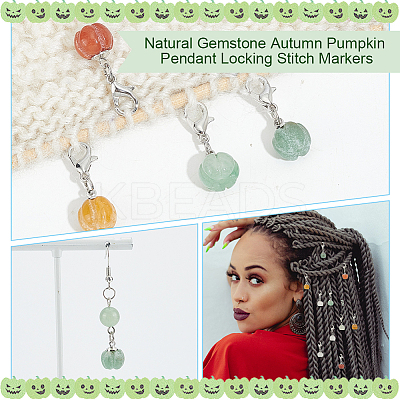 Natural Gemstone Autumn Pumpkin Pendant Locking Stitch Markers HJEW-AB00610-1