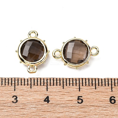 Brass Natural Smoky Quartz Connector Charms KK-Z096-01G-06-1