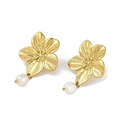 PVD Vacuum Plating 304 Stainless Steel Flower Stud Earrings EJEW-Z075-06G-1