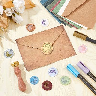 Brass Wax Seal Stamps with Wood Handle AJEW-WH0412-0174-1