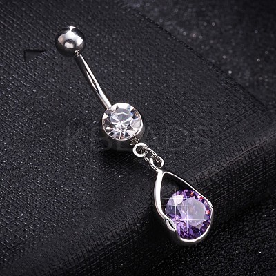 Brass Cubic Zirconia Navel Ring AJEW-EE0004-47C-1