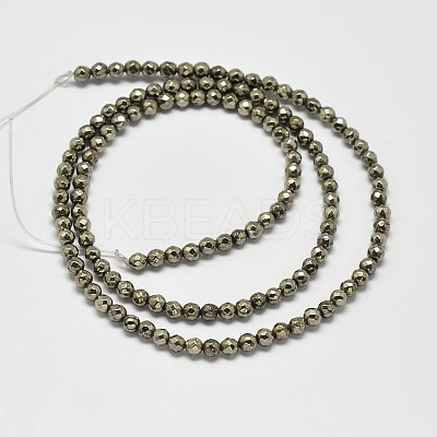Natural Pyrite Round Beads Strands G-F197-09-2mm-1