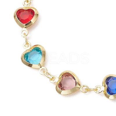 Brass Glass Link Chain Bracelets for Women BJEW-JB13563-1