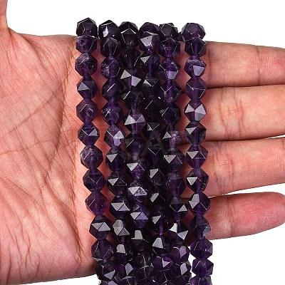 Faceted Natural Amethyst Beads Strands G-K066-09-8mm-1