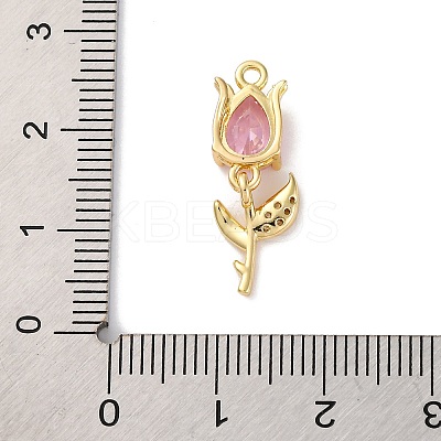 Ion Plating(IP) Brass Micro Pave Cubic Zirconia Tulip Pendants KK-U042-02G-02-1