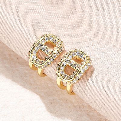 Oval Brass Micro Pave Clear Cubic Zirconia Cuff Earrings EJEW-K305-05G-1