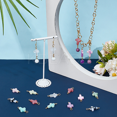 70Pcs 7 Colors Two Tone Cross Acrylic Connector Charms PALLOY-PH01847-1