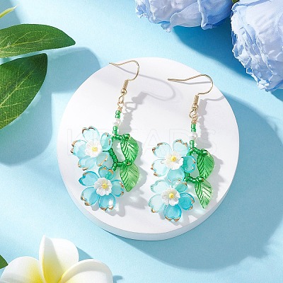 Acrylic Flower Dangle Earrings EJEW-MZ00588-03-1