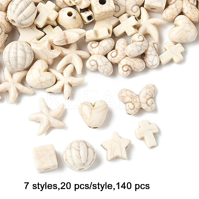 140Pcs 7 Styles Synthetic Howlite Beads G-FP0001-09-1