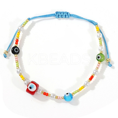 Imitation Pearl Round & Glass Evil Eye Braided Beaded Bracelets CU5744-1