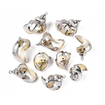 Electroplate Natural Sea Shell Pendants SSHEL-Q100-03P-1