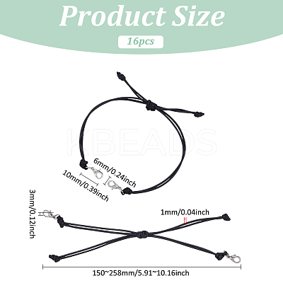 16Pcs Waxed Cotton Cord Braided Adjustable Bracelet Makings AJEW-FG0004-71A-1