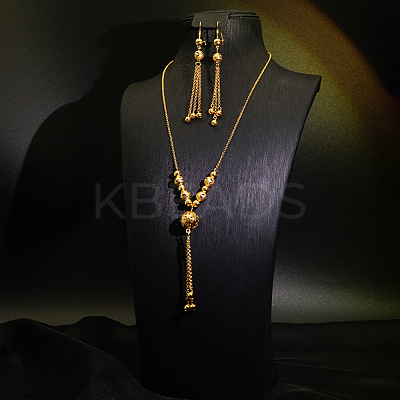 Alloy & Brass Round Beaded Tassel Pendant Necklaces & Hoop Earrings Sets FS-WGD59F5-02-1