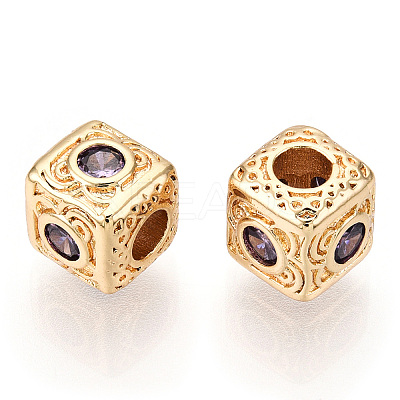 Brass Micro Pave Cubic Zirconia Beads KK-C051-28G-01-1