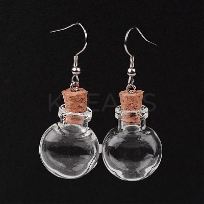 Flat Round Glass Wishing Bottle Dangle Earrings EJEW-JE02040-06-1