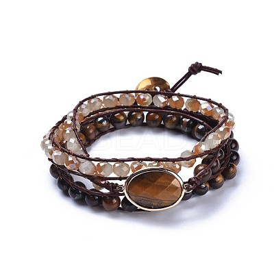 Three Loops Natural Tiger Eye Beads Wrap Bracelets BJEW-JB04247-02-1