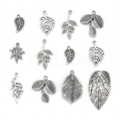 Mixed Style Tibetan Style Alloy Leaf Pendants TIBEP-F040-01AS-1