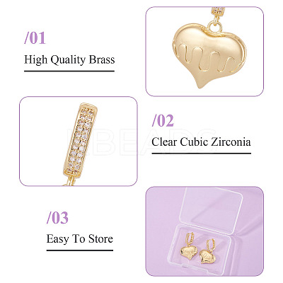 1Pair Brass Clear Cubic Zirconia Heart Hoop Earrings EJEW-TA0008-59-1