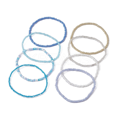 8Pcs 8 Color Glass Seed Beaded Stretch Bracelets Set for Women BJEW-JB09661-02-1