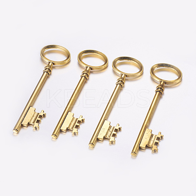Tibetan Style Alloy Skeleton Key Large Pendants TIBEP-S105-AG-RS-1