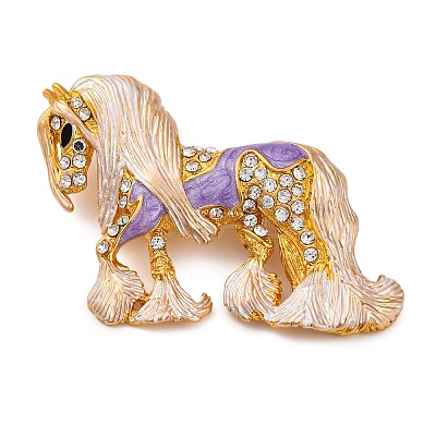 Horse Alloy Crystal Rhinestone Brooch JEWB-Q045-01G-1
