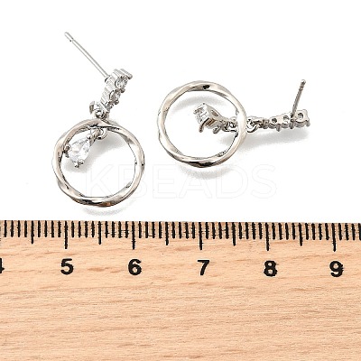 Brass Micro Pave Clear Cubic Zirconia Dangle Stud Earrings EJEW-M103-05P-1