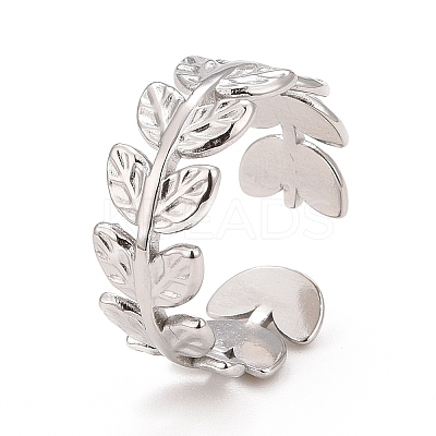 Non-Tarnish 304 Stainless Steel Leaf Wrap Open Cuff Ring for Women LS-RJEW-C025-16P-1