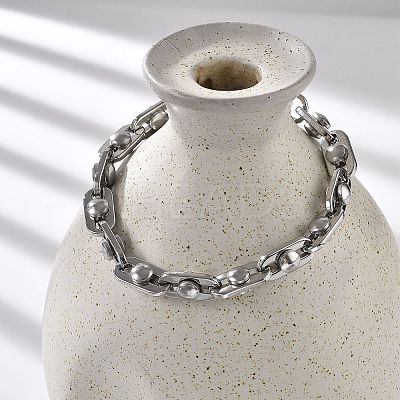 304 Stainless Steel Oval Link Chain Bracelets for Women Men BJEW-F488-29P-1