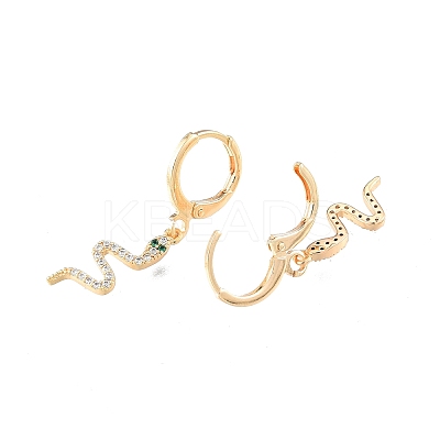 Green Cubic Zirconia Snake Dangle Leverback Earrings EJEW-N012-79-1