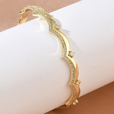 Brass Micro Pave Clear Cubic Zirconia Cuff Bangles for Women BJEW-A172-04G-1