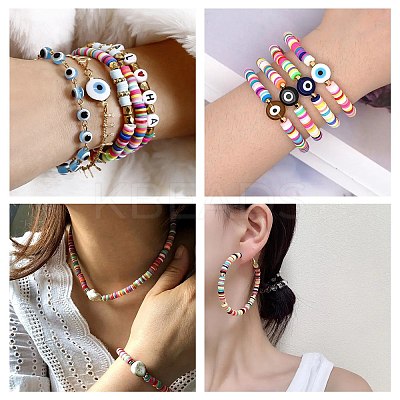 DIY Flat Round Handmade Polymer Clay & Acrylic Beads Bracelets Making Kits DIY-YW0011-08-1