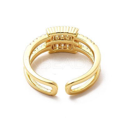 Clear Cubic Zirconia Rectangle Open Cuff Ring KK-H439-53G-1