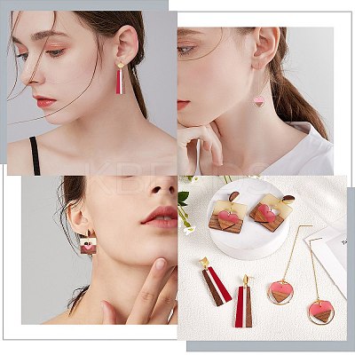 3 Pairs 3 Style Heart & Trapezoid & Square Resin & Walnut Wood Dangle Stud Earring EJEW-SW00014-01-1