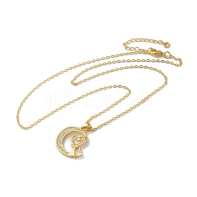 Golden Brass Crescent Moon Pendant Necklace with Rhinestone LS-NJEW-Z015-01C-G-1
