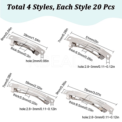80Pcs 4 Styles Iron Hair Barrette Findings IFIN-SC0001-64-1