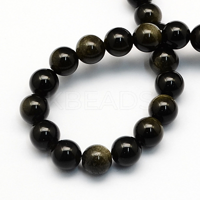 Natural Golden Sheen Obsidian Round Beads Strands G-S157-4mm-1