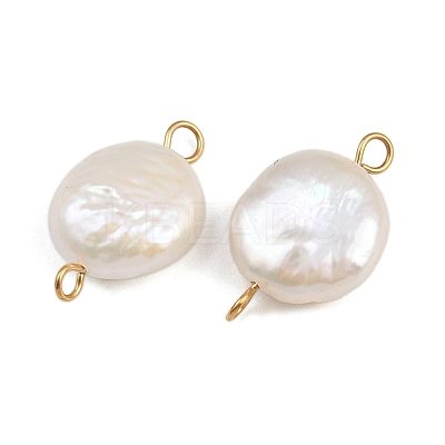 Natural Freshwater Pearl Keshi Pearl Flat Round Connector Charms STAS-D378-20G-1