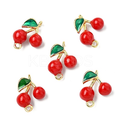 5Pcs Brass FireBrick Enamel Connector Charms KK-CJ0003-26A-1