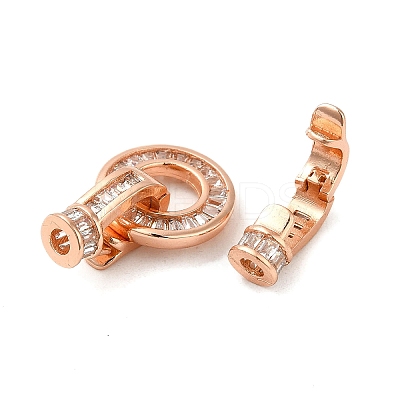 Rack Plating Brass Pave Clear Cubic Zirconia Round Fold Over Clasps KK-Q781-09A-RG-1