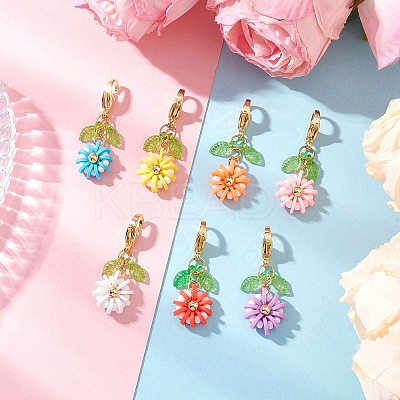 7Pcs Flower Polymer Clay & Glass Pendants Decorations HJEW-MZ00327-1