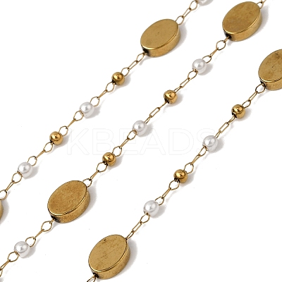 Handmade 304 Stainless Steel ABS Plastic Pearl Oval Link Chains CHS-L032-10G-01-1