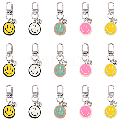 15Pcs 5 Colors Resin Enamel Smiling Face Pendant Decorations HJEW-YW00165-1