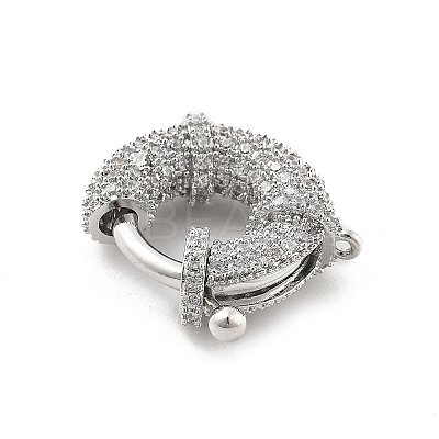 Brass Micro Pave Clear Cubic Zirconia Spring Ring Clasps KK-L228-42P-1