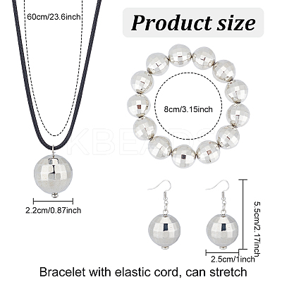 Alloy Disco Ball Beaded Stretch Bracelet & Dangle Earrings & Pendant Necklace SJEW-AN0001-08-1