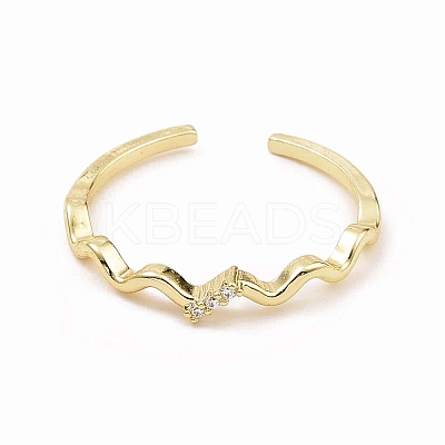 Clear Cubic Zirconia Wave Open Cuff Ring X-RJEW-B028-17G-1