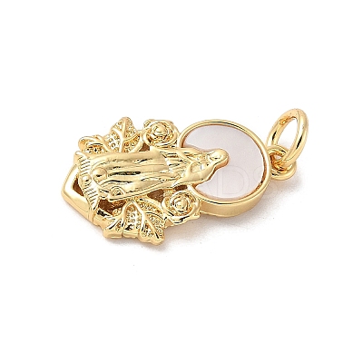 Brass Pave Natural White Shell Religion Pendants KK-S522-23G-C-1
