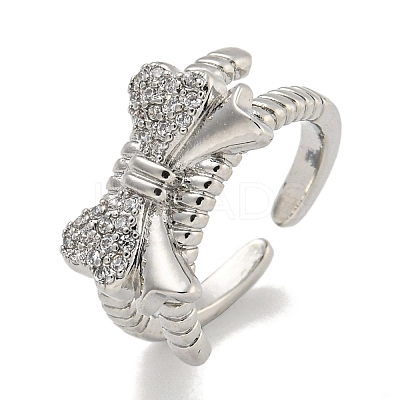 Brass Micro Pave Cubic Zirconia Cuff Ring RJEW-E296-08P-1
