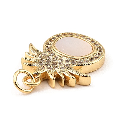 Brass Cubic Zirconia with Shell Pendants KK-K342-18G-1